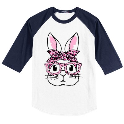 Funny Bunny Face Pink Leopard Glasses Happy Easter Day Great Gift Baseball Sleeve Shirt