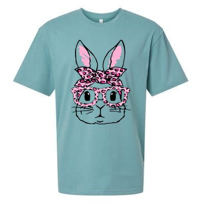 Funny Bunny Face Pink Leopard Glasses Happy Easter Day Great Gift Sueded Cloud Jersey T-Shirt