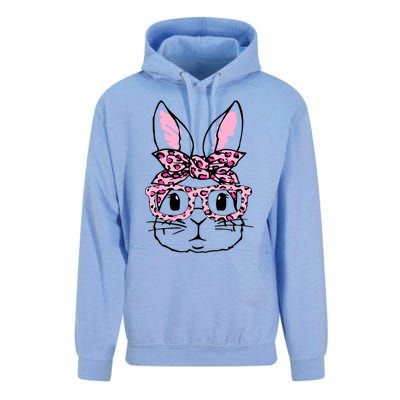 Funny Bunny Face Pink Leopard Glasses Happy Easter Day Great Gift Unisex Surf Hoodie