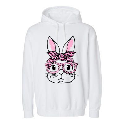 Funny Bunny Face Pink Leopard Glasses Happy Easter Day Great Gift Garment-Dyed Fleece Hoodie