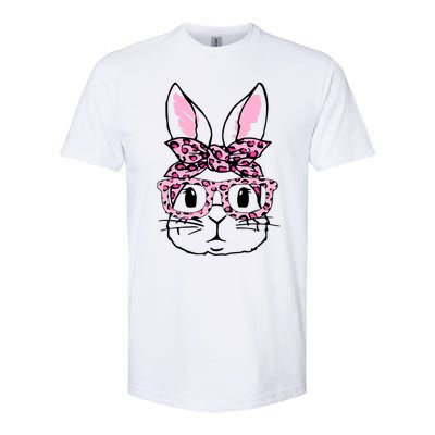 Funny Bunny Face Pink Leopard Glasses Happy Easter Day Great Gift Softstyle CVC T-Shirt