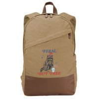 Feral But Free Funny Racoon 4th Of July Cotton Canvas Backpack