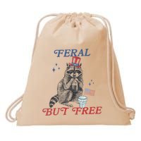Feral But Free Funny Racoon 4th Of July Drawstring Bag
