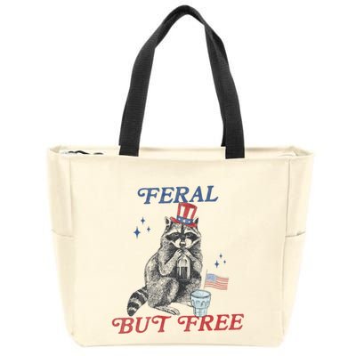 Feral But Free Funny Racoon 4th Of July Zip Tote Bag