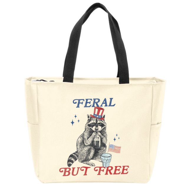 Feral But Free Funny Racoon 4th Of July Zip Tote Bag