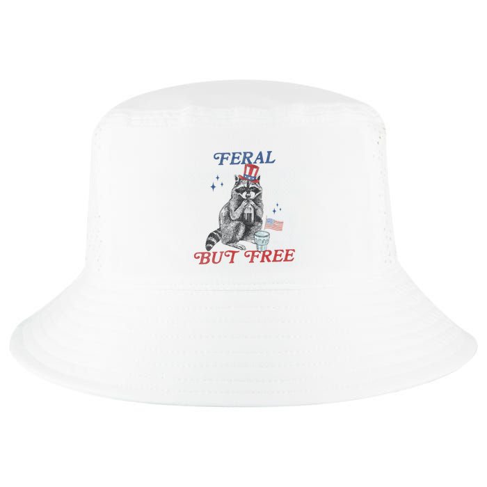 Feral But Free Funny Racoon 4th Of July Cool Comfort Performance Bucket Hat
