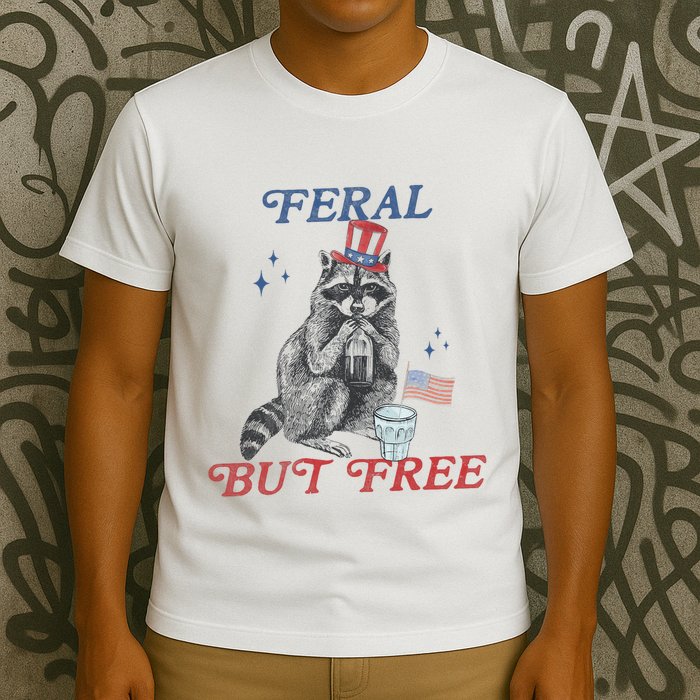 Feral But Free Funny Racoon 4th Of July T-Shirt