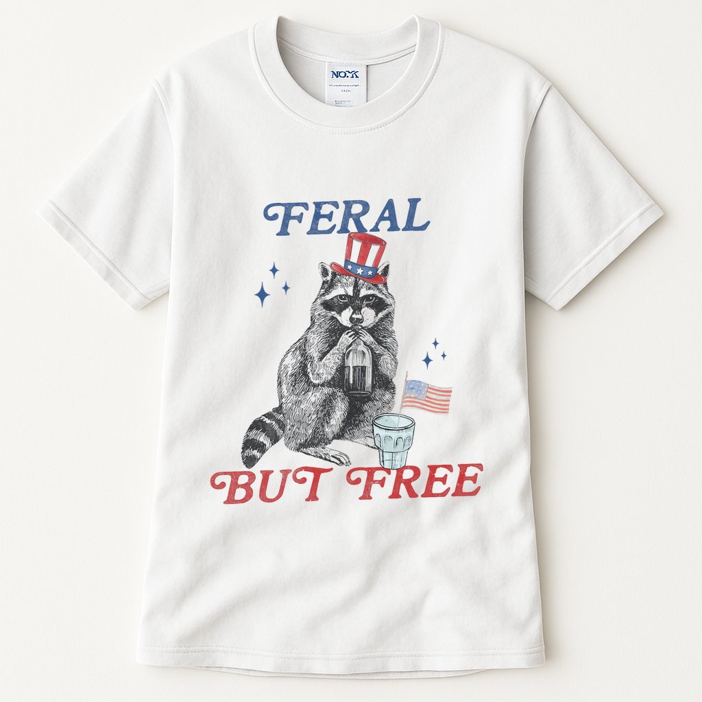Feral But Free Funny Racoon 4th Of July Tall T-Shirt