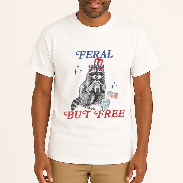 Feral But Free Funny Racoon 4th Of July Tall T-Shirt