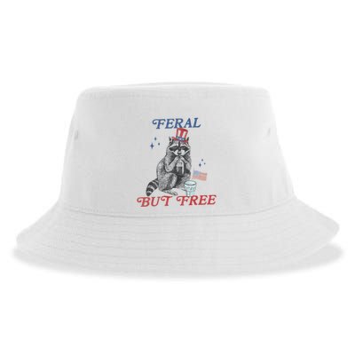 Feral But Free Funny Racoon 4th Of July Sustainable Bucket Hat