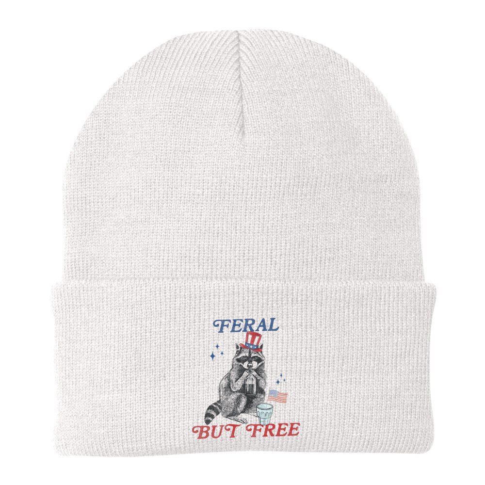 Feral But Free Funny Racoon 4th Of July Beanie