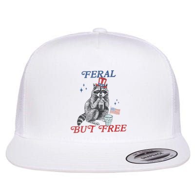 Feral But Free Funny Racoon 4th Of July Flat Bill Trucker Hat