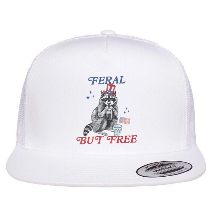Feral But Free Funny Racoon 4th Of July Flat Bill Trucker Hat