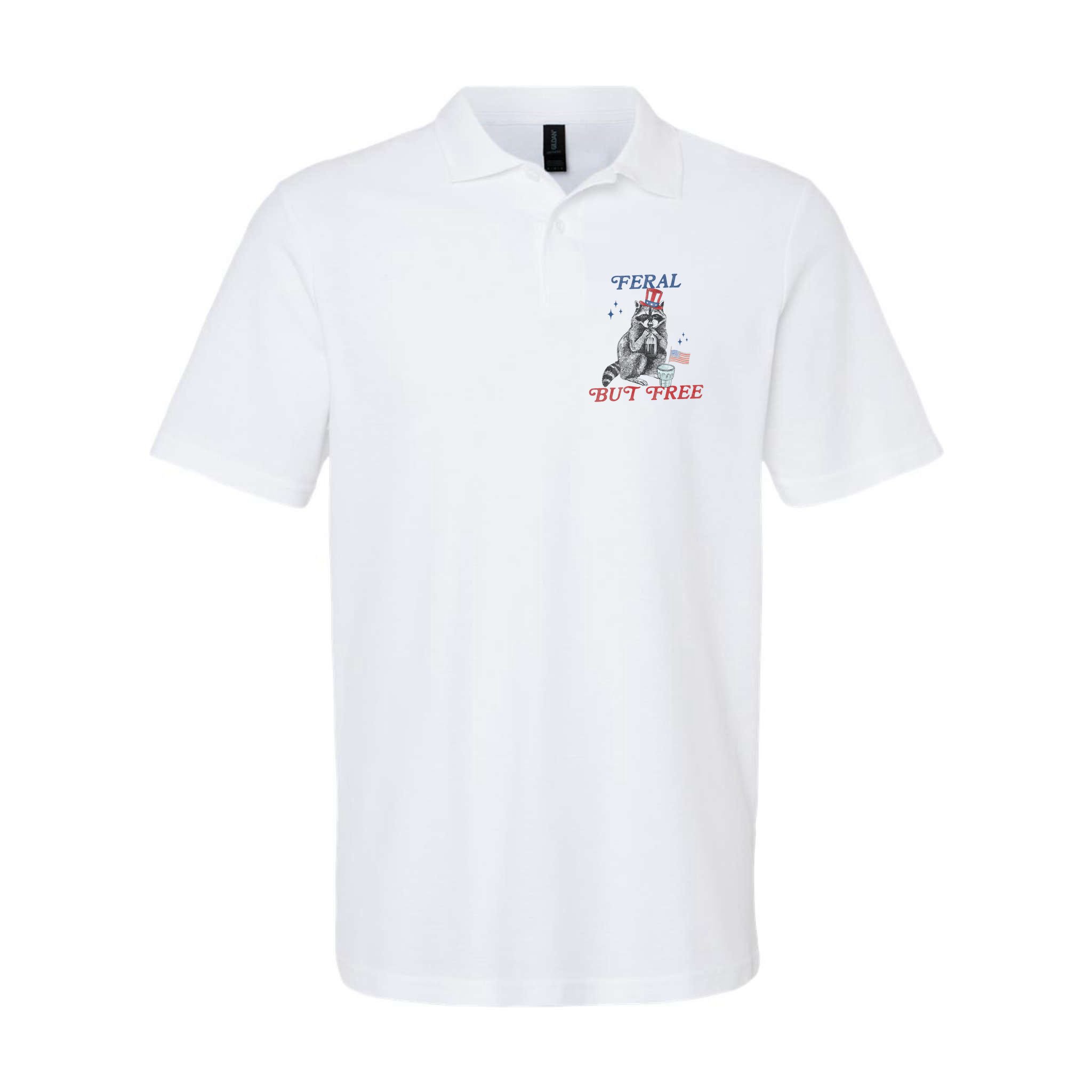Feral But Free Funny Racoon 4th Of July Polo