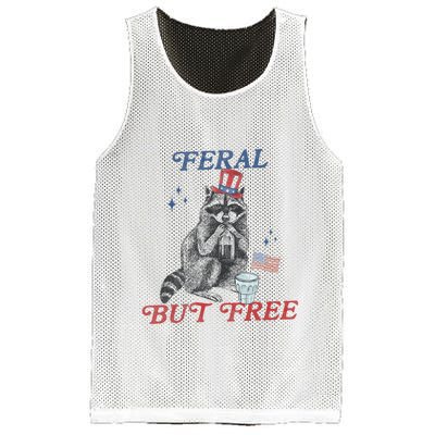Feral But Free Funny Racoon 4th Of July Mesh Reversible Basketball Jersey Tank
