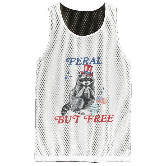 Feral But Free Funny Racoon 4th Of July Mesh Reversible Basketball Jersey Tank