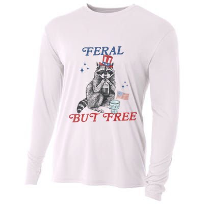 Feral But Free Funny Racoon 4th Of July Cooling Performance Long Sleeve Crew