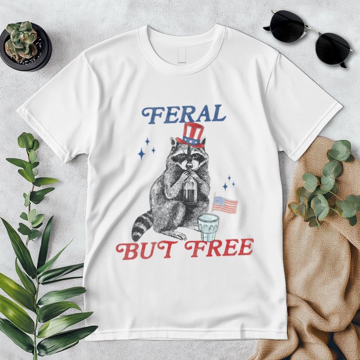Feral But Free Funny Racoon 4th Of July Premium T-Shirt