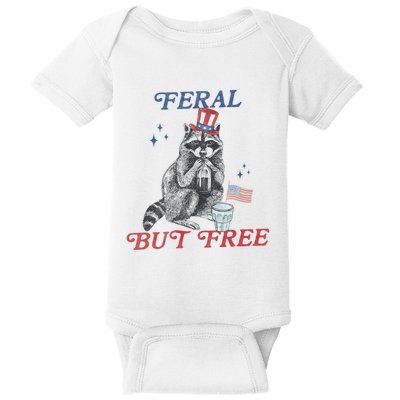 Feral But Free Funny Racoon 4th Of July Baby Bodysuit