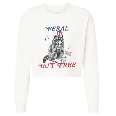 Feral But Free Funny Racoon 4th Of July Cropped Pullover Crew