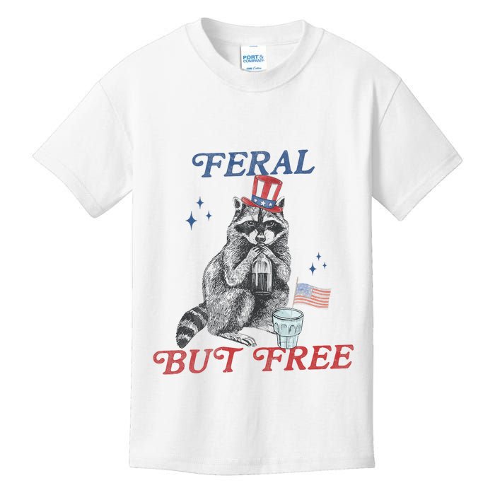 Feral But Free Funny Racoon 4th Of July Kids T-Shirt