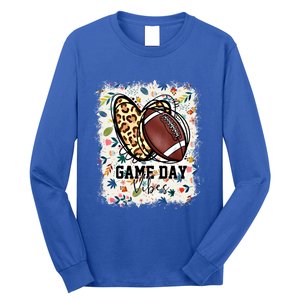 Floral Bleached Football Game Day Vibes Football Mom Gift Long Sleeve Shirt