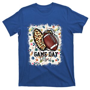 Floral Bleached Football Game Day Vibes Football Mom Gift T-Shirt