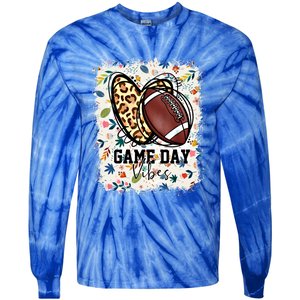 Floral Bleached Football Game Day Vibes Football Mom Gift Tie-Dye Long Sleeve Shirt