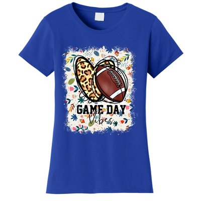 Floral Bleached Football Game Day Vibes Football Mom Gift Women's T-Shirt