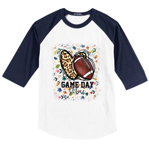 Floral Bleached Football Game Day Vibes Football Mom Gift Baseball Sleeve Shirt