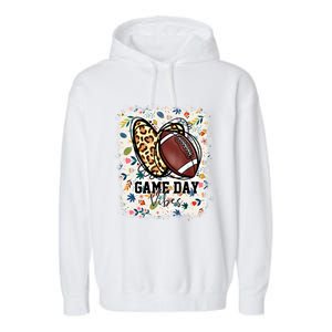 Floral Bleached Football Game Day Vibes Football Mom Gift Garment-Dyed Fleece Hoodie