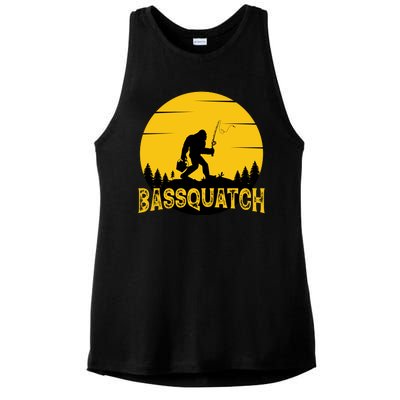 Funny Bassquatch Fishing Ladies PosiCharge Tri-Blend Wicking Tank