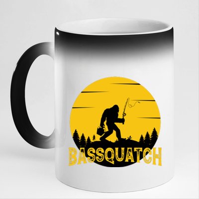 Funny Bassquatch Fishing 11oz Black Color Changing Mug