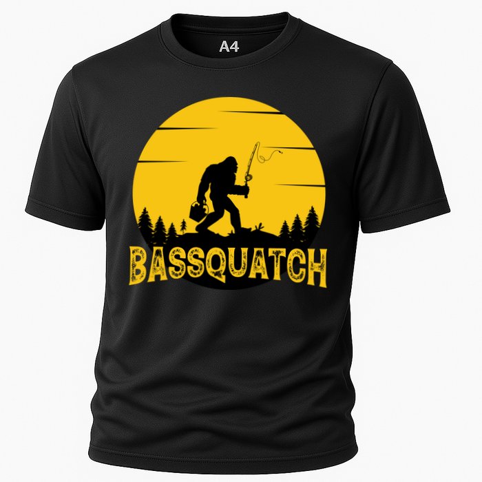 Funny Bassquatch Fishing Cooling Performance Crew T-Shirt