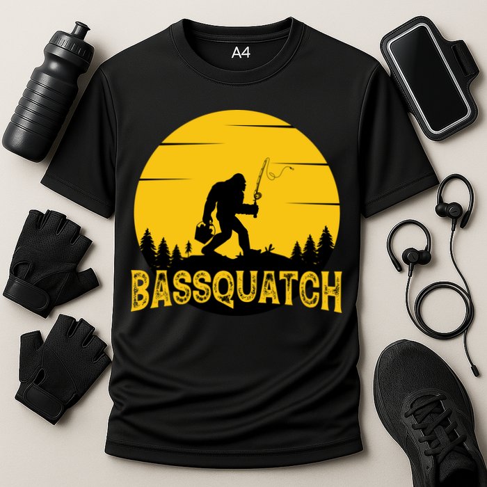 Funny Bassquatch Fishing Cooling Performance Crew T-Shirt