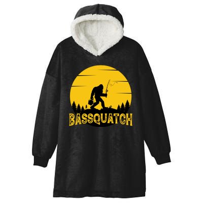 Funny Bassquatch Fishing Hooded Wearable Blanket