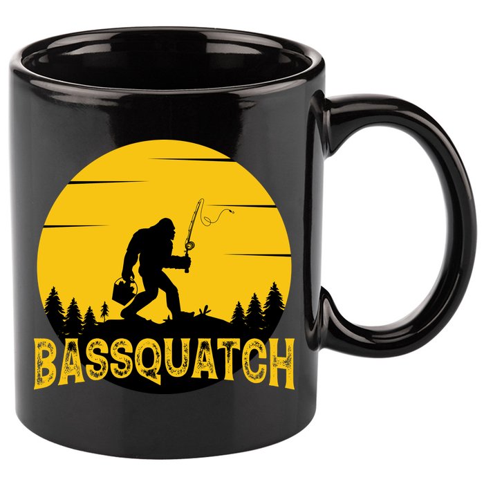 Funny Bassquatch Fishing 11oz C Handle Ceramic Mug