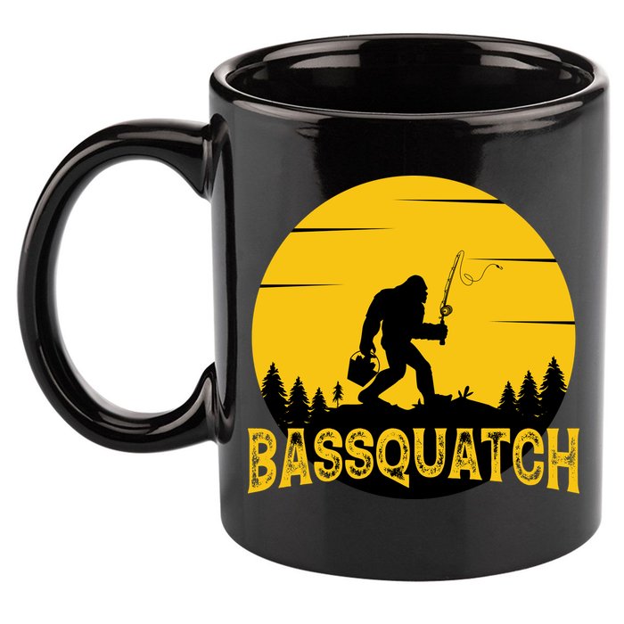 Funny Bassquatch Fishing 11oz C Handle Ceramic Mug