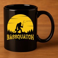 Funny Bassquatch Fishing 11oz C Handle Ceramic Mug