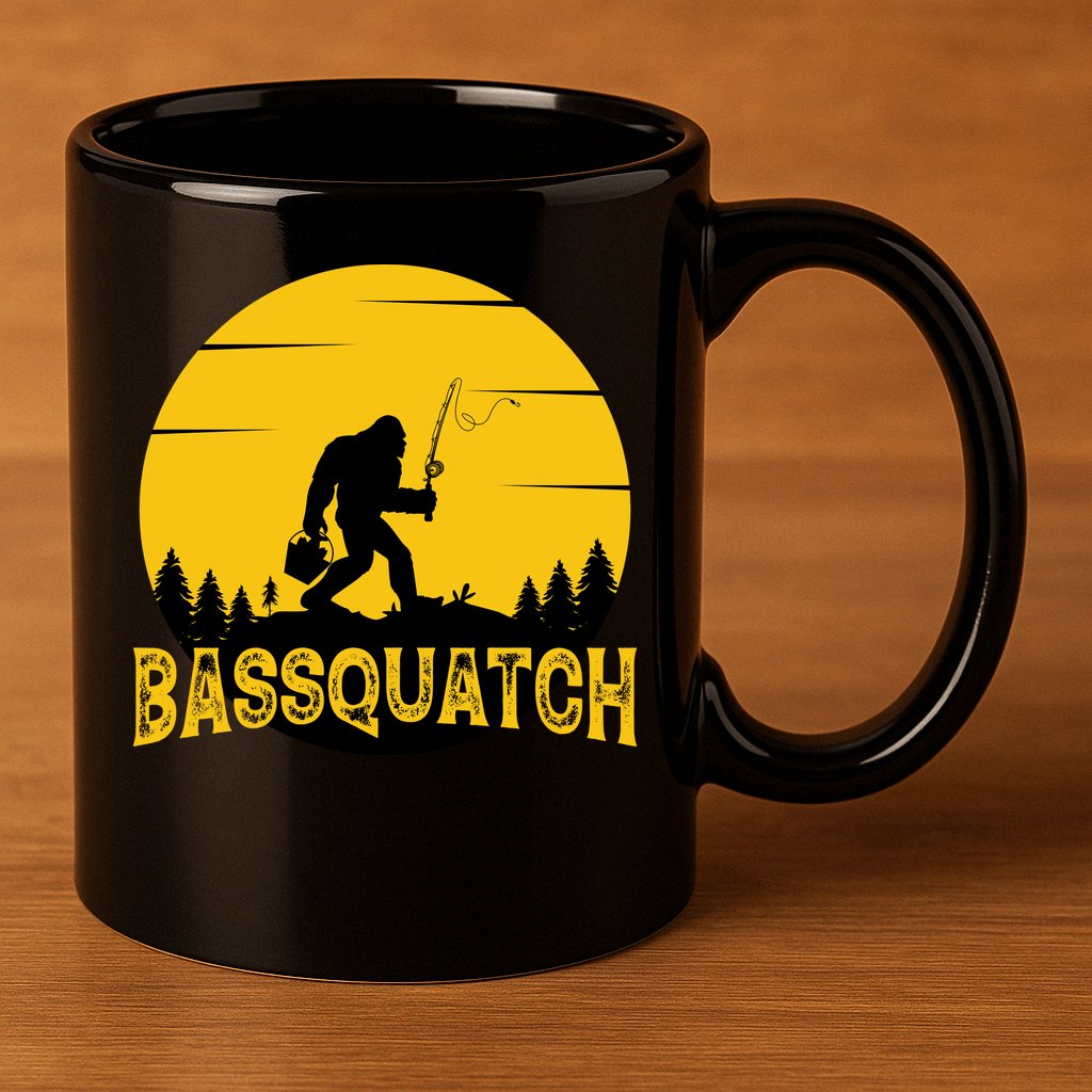 Funny Bassquatch Fishing 11oz C Handle Ceramic Mug