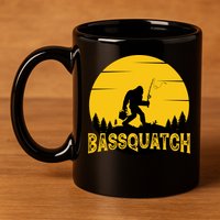 Funny Bassquatch Fishing 11oz C Handle Ceramic Mug