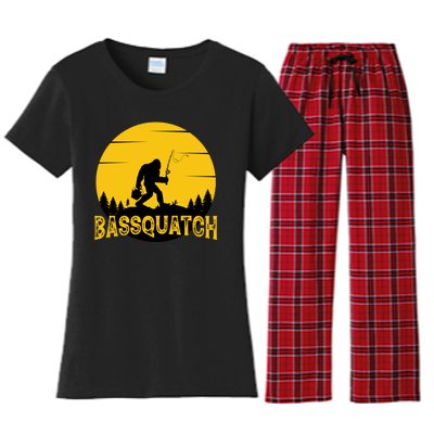 Funny Bassquatch Fishing Women's Flannel Pajama Set