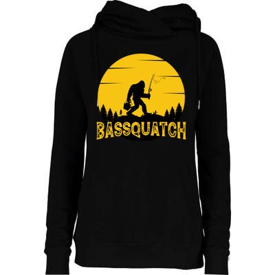 Funny Bassquatch Fishing Womens Funnel Neck Pullover Hood