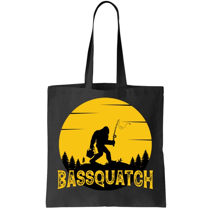 Funny Bassquatch Fishing Tote Bag