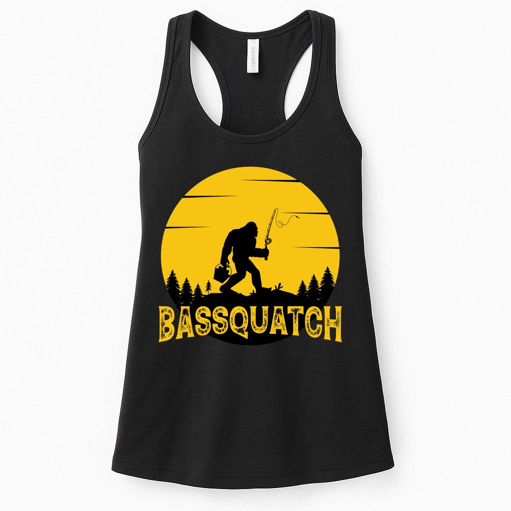 Funny Bassquatch Fishing Womens Tank Top