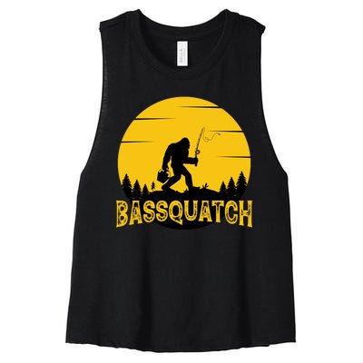 Funny Bassquatch Fishing Women's Racerback Cropped Tank