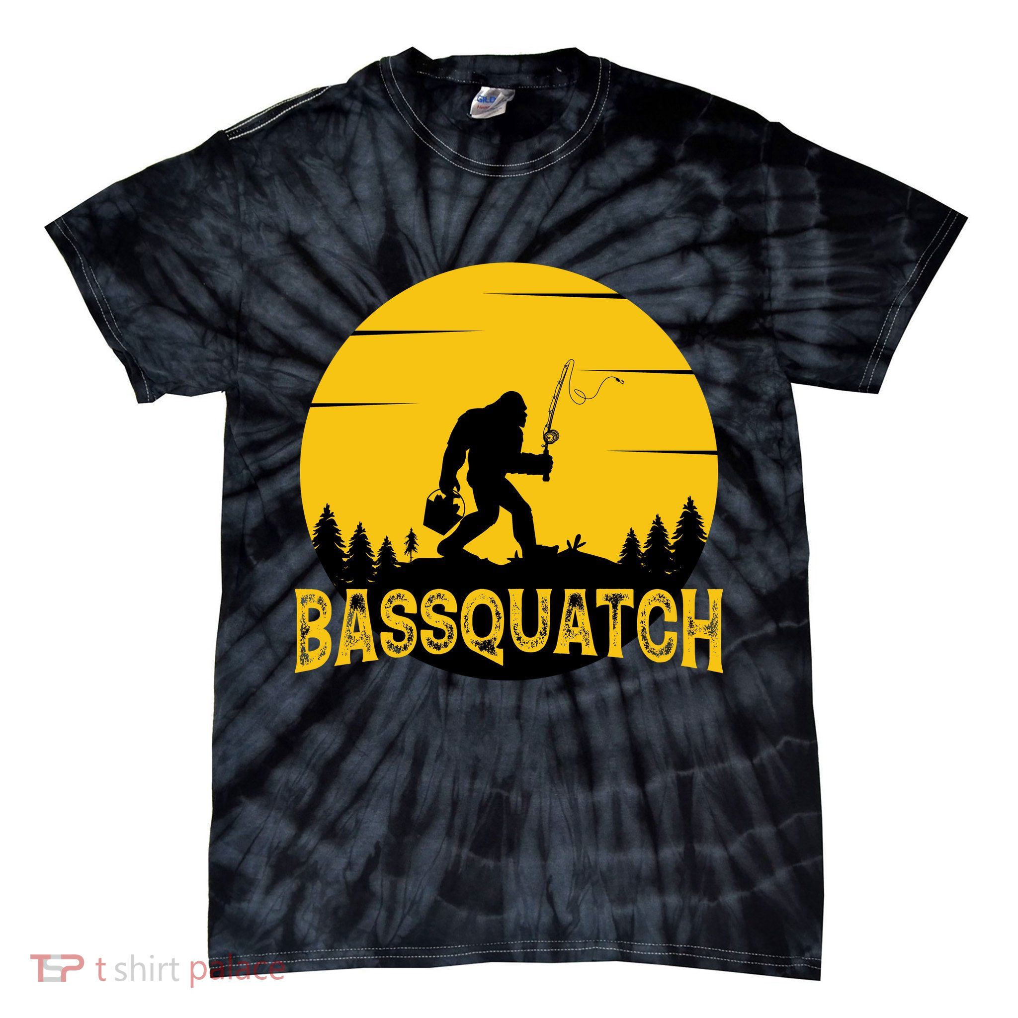 Funny Bassquatch Fishing Tie-Dye T-Shirt