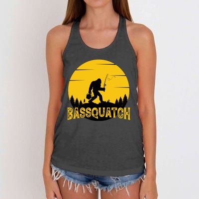 Funny Bassquatch Fishing Women's Knotted Racerback Tank