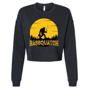 Funny Bassquatch Fishing Cropped Pullover Crew