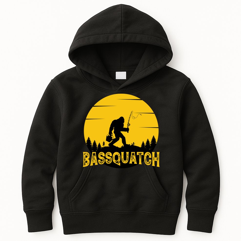 Funny Bassquatch Fishing Kids Hoodie